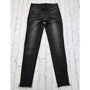 Kancan Mid Rise Skinny Frayed Black Zip Ankle Jean WOMENS SIZE 25